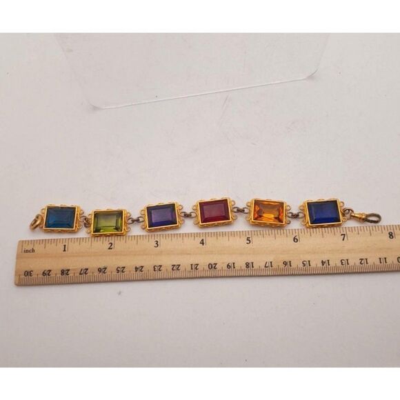 Early Mish Tworkowski Bracelet Clip Earrings Set Colorful Faux Stones Gold Tone - Picture 7 of 10